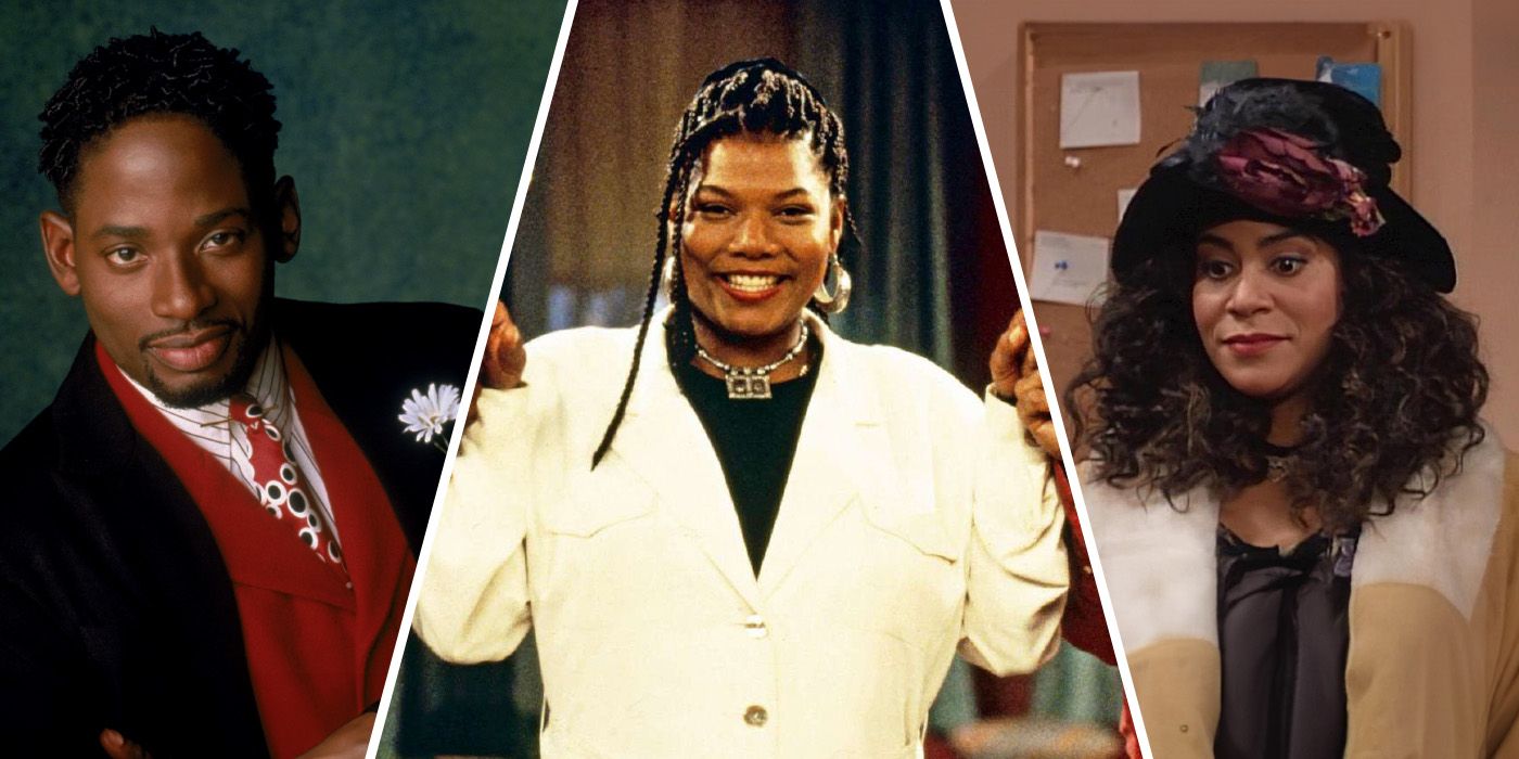 Split-screen image of Terrence C. Carson, Queen Latifah, and Kim Coles in Living Single