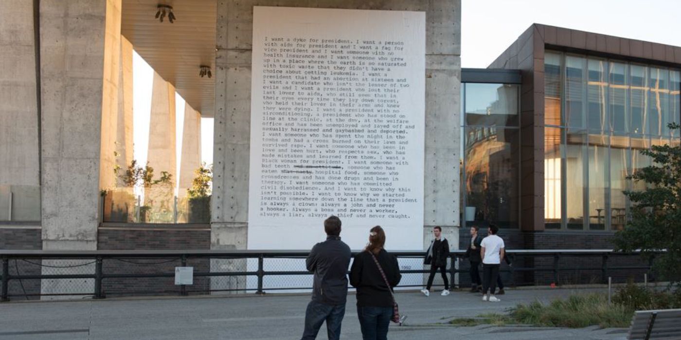 Poema de Zoe Leonard Eu quero um presidente sob o High Line em Manhattan