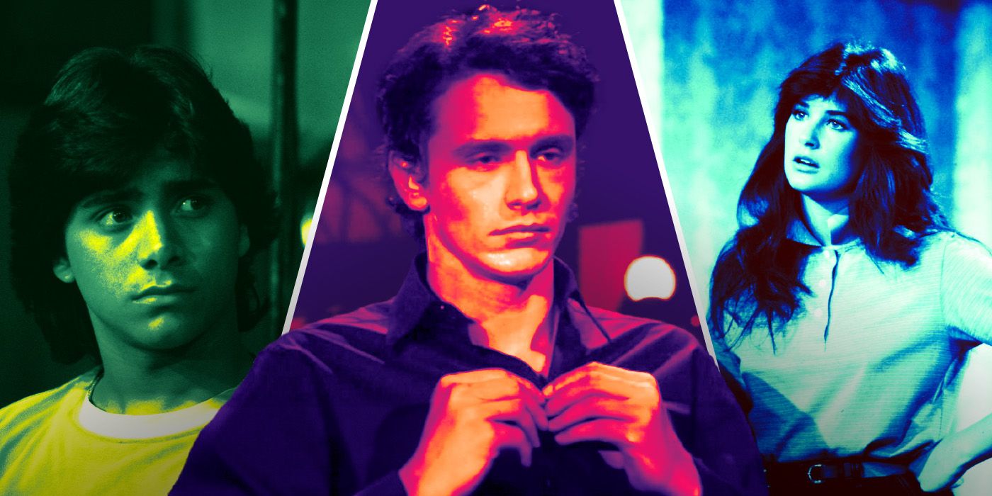 An edited image of John Stamos, James Franco, and Demi Moore's individual appearances on General Hospital