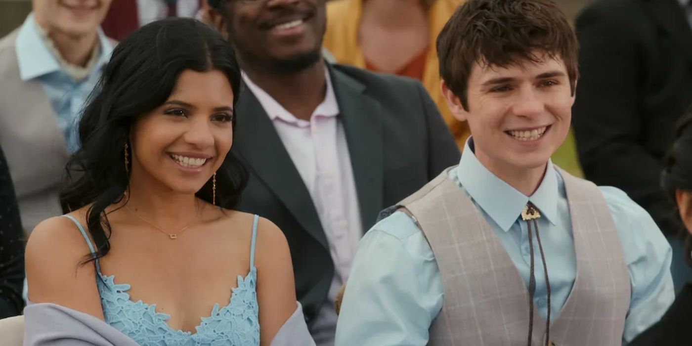 Nikki Rodriguez as Jackie and Ashby Gentry as Alex in My Life With the Walter Boys at a wedding
