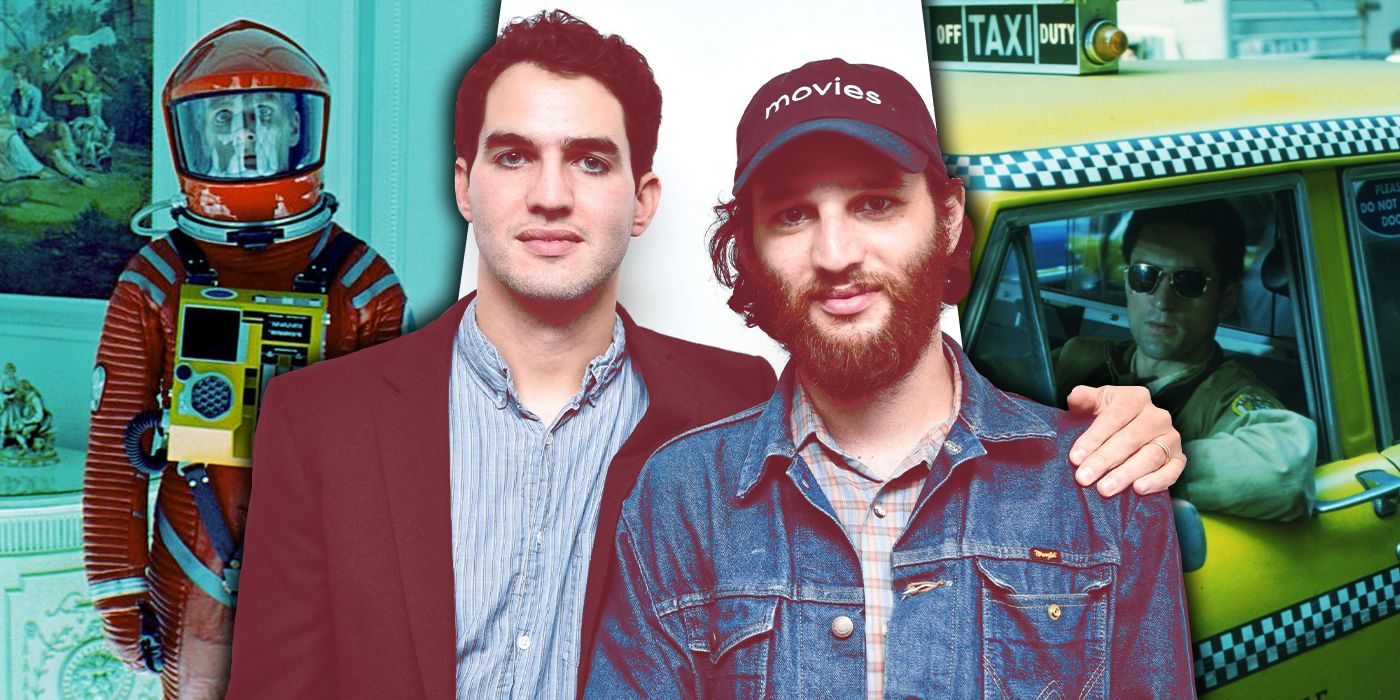 An edited image of the Safdie brothers, 2001: A Space Odyssey, and Taxi Driver