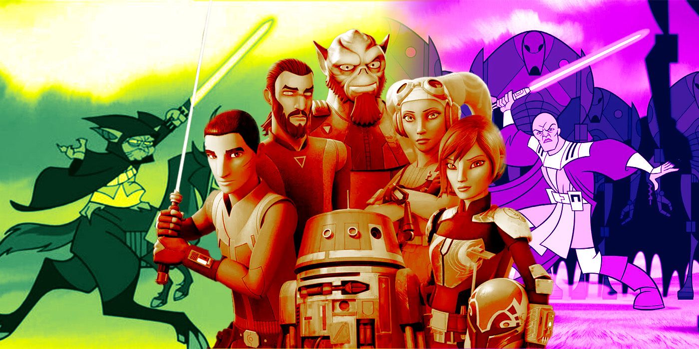 The crew of the Ghost from Star Wars Rebels, Yoda and Mace Windu from Genndy Tartakovsky's Star Wars: Clone Wars