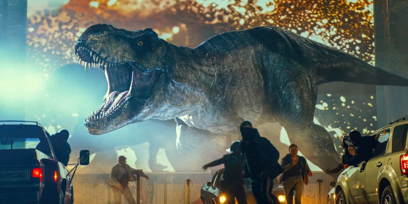 A Tyrannosaurus rex in Jurassic World Dominion