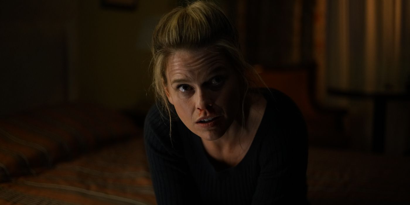 Alice Eve with a bloody nose in Cult Killer