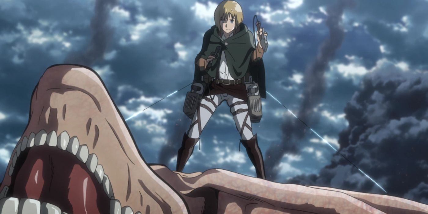 Armin stans above a corpse in Attack on Titan Season 3