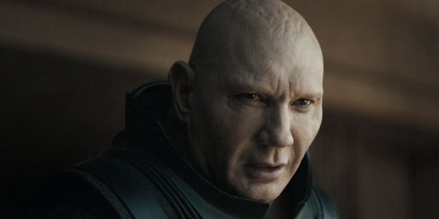 A close-up of Dave Bautista as Glossu Rabban in Dune (2021)