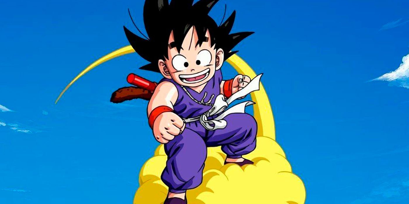 Goku smiles in the sky in Dragon Ball