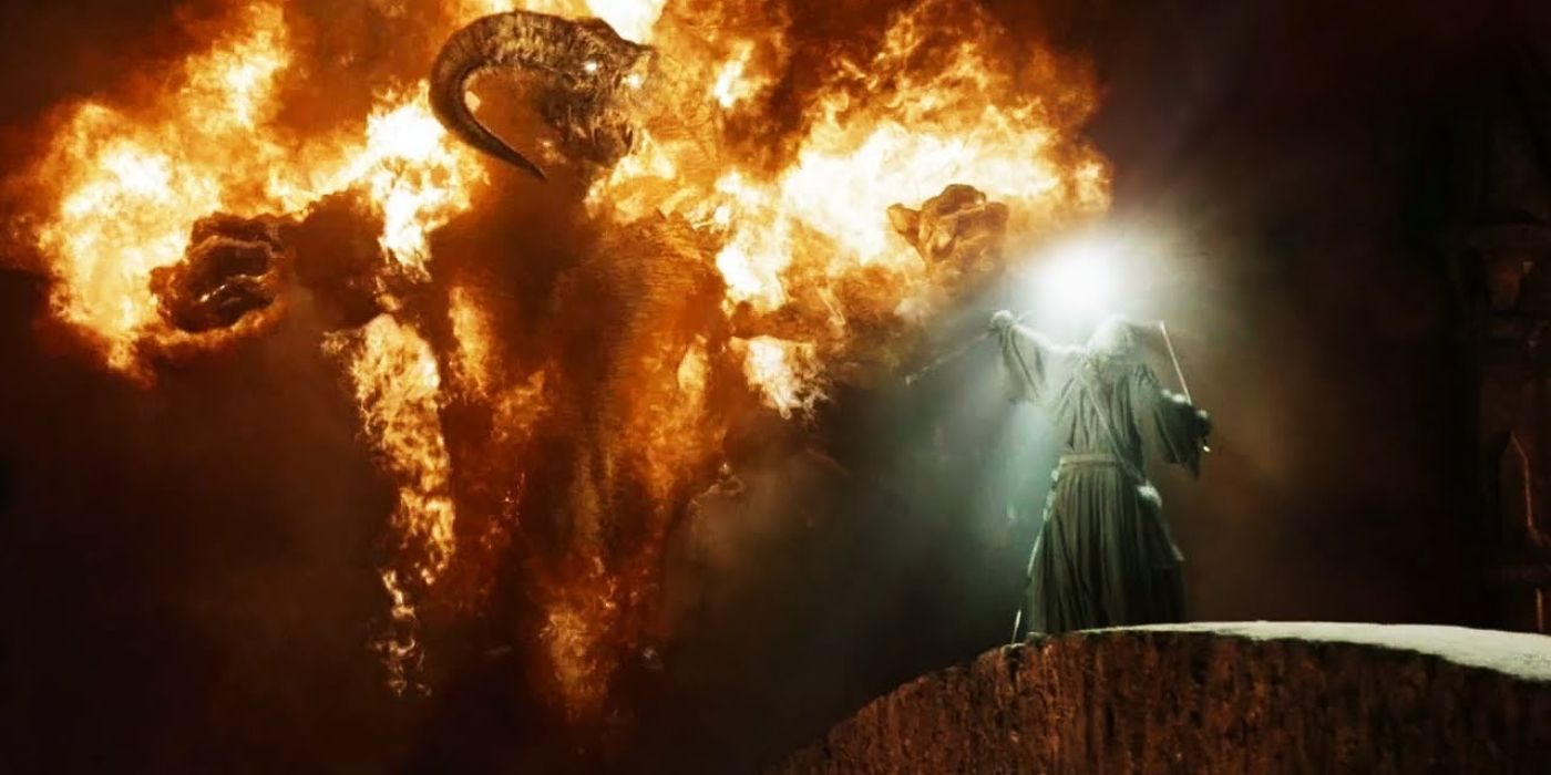Ian McKellen as Gandalf Fighting the Balrog Durin's Bane in The Lord of the Rings: The Fellowship of the Ring