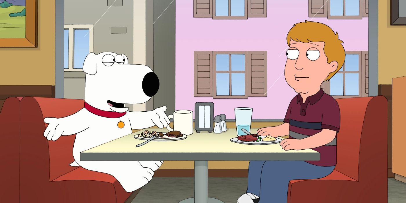 Brian and Dylan Flannigan sit in a diner on Family Guy