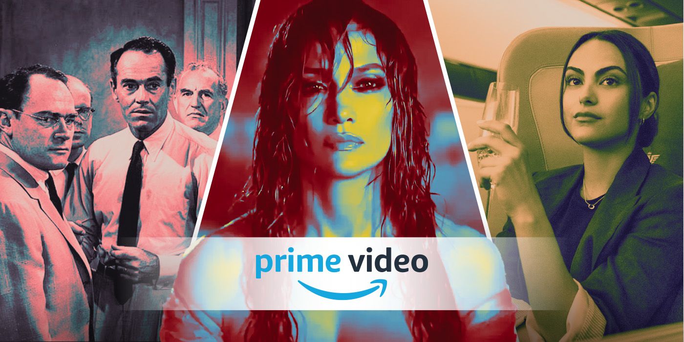 An edited image of three movies with the prime video logo including This Is Me Now... A Love Story, 12 Angry Men, Upgraded