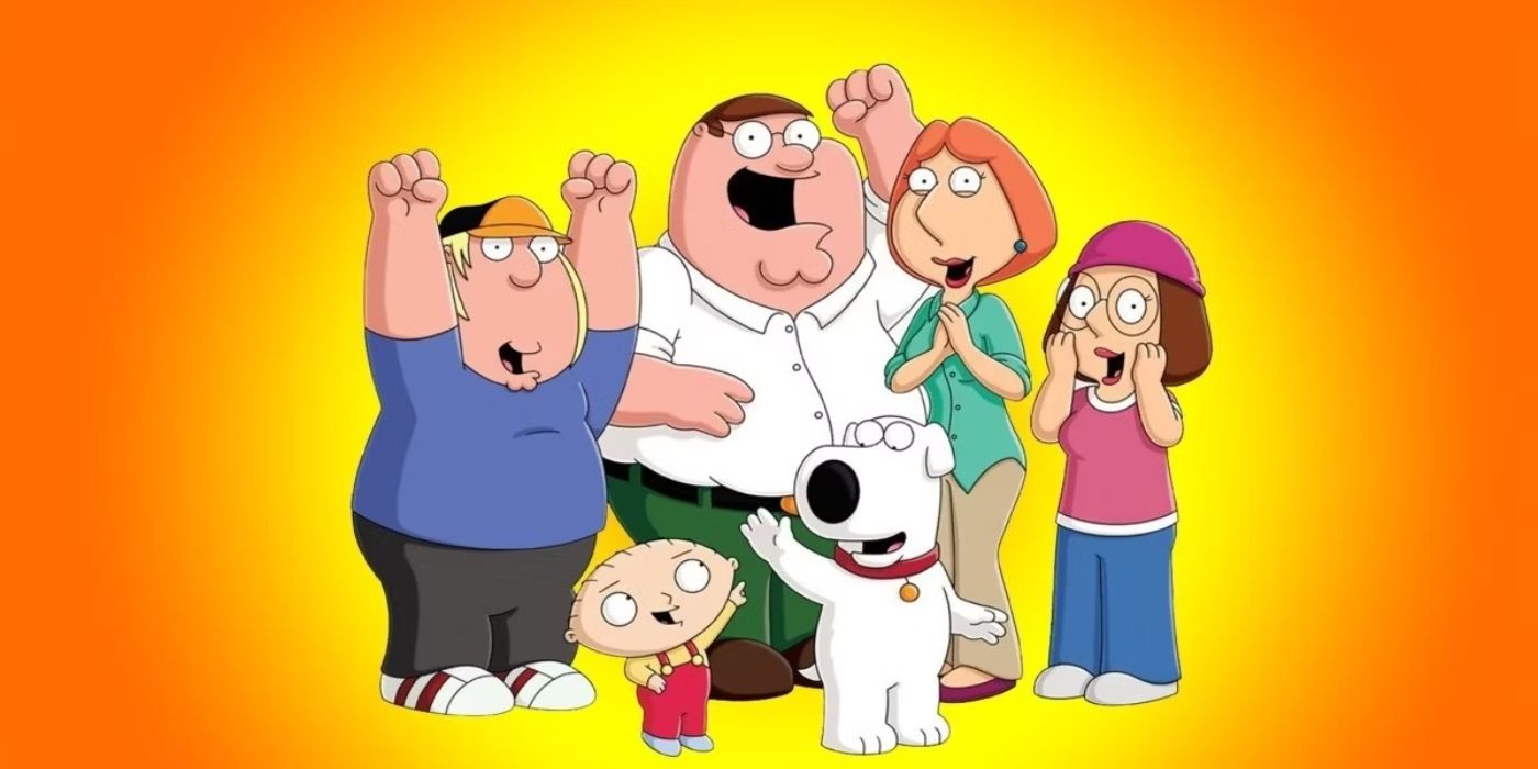 The main cast of Seth MacFarlane's Family Guy including Peter, Chris, Meg, Stewie, Brian, and Lois