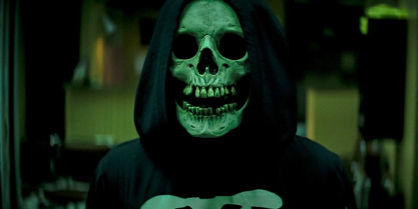 The villain in Fear Street wearing a skull mask.