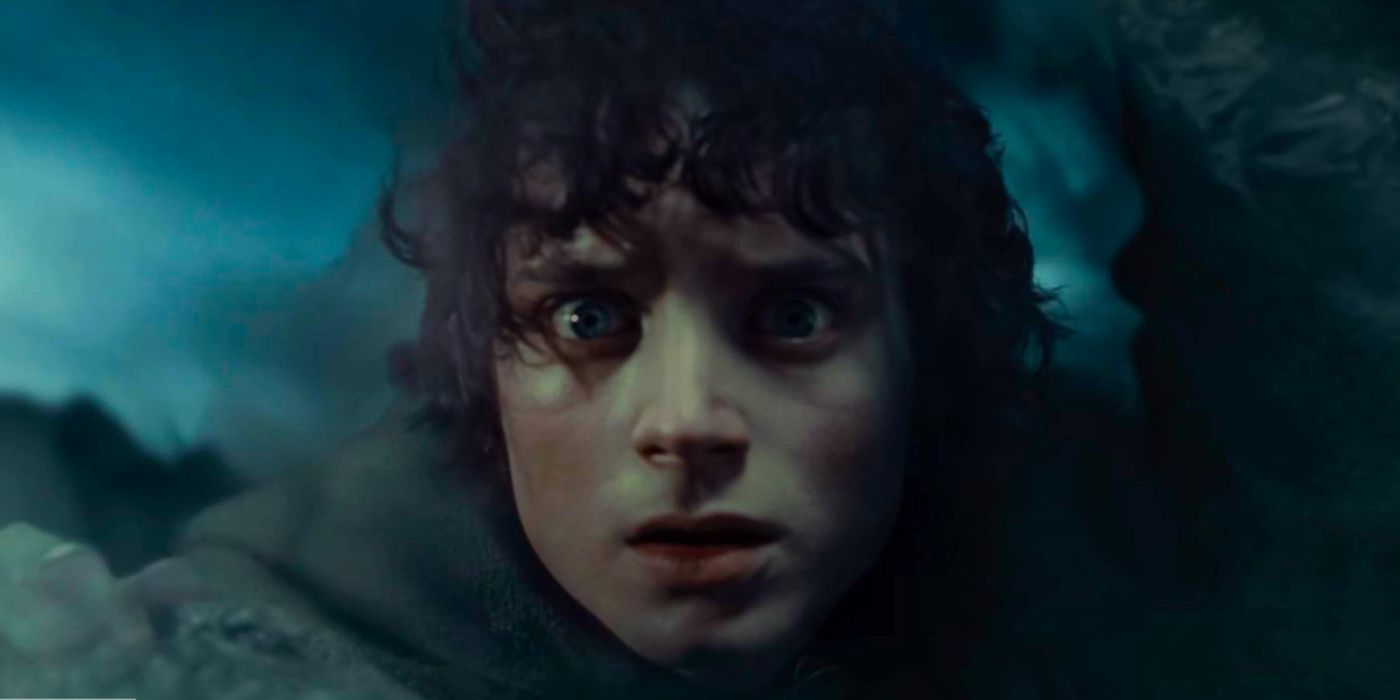 A close-up of Frodo being haunted by ghosts