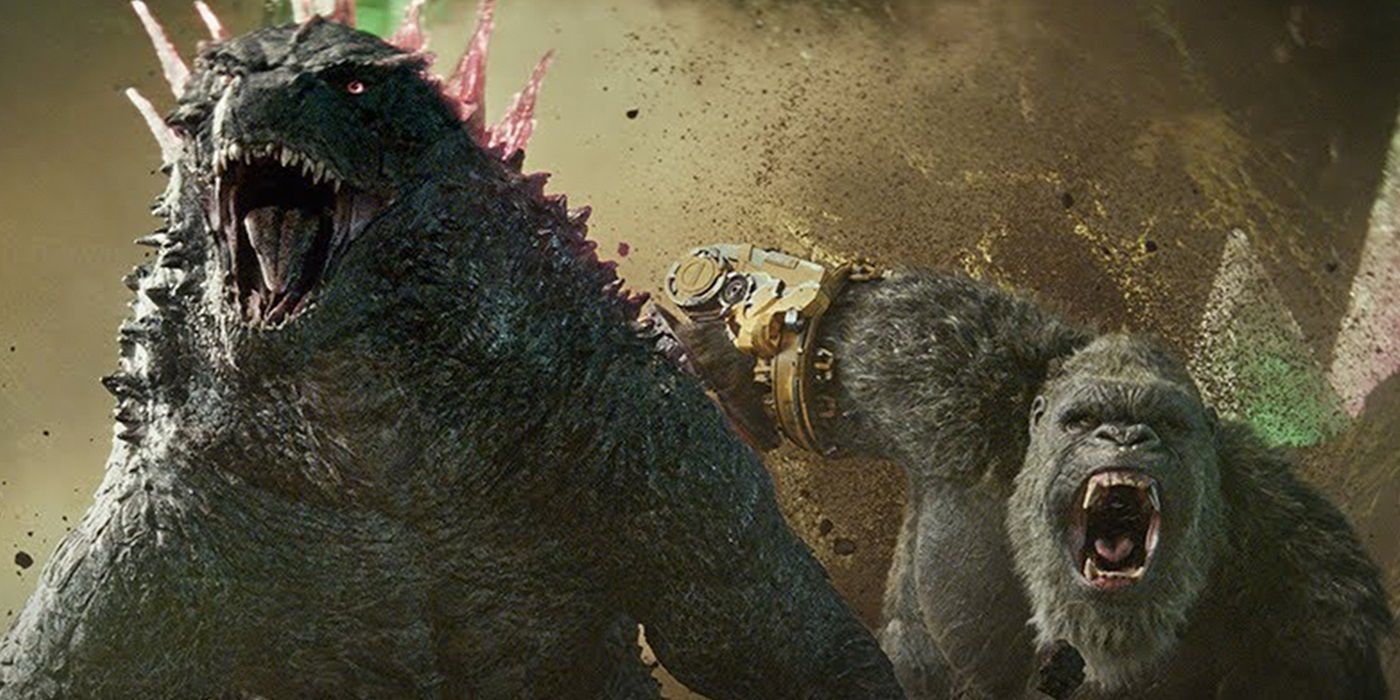 Godzilla and Kong running in Godzilla x Kong: The New Empire.