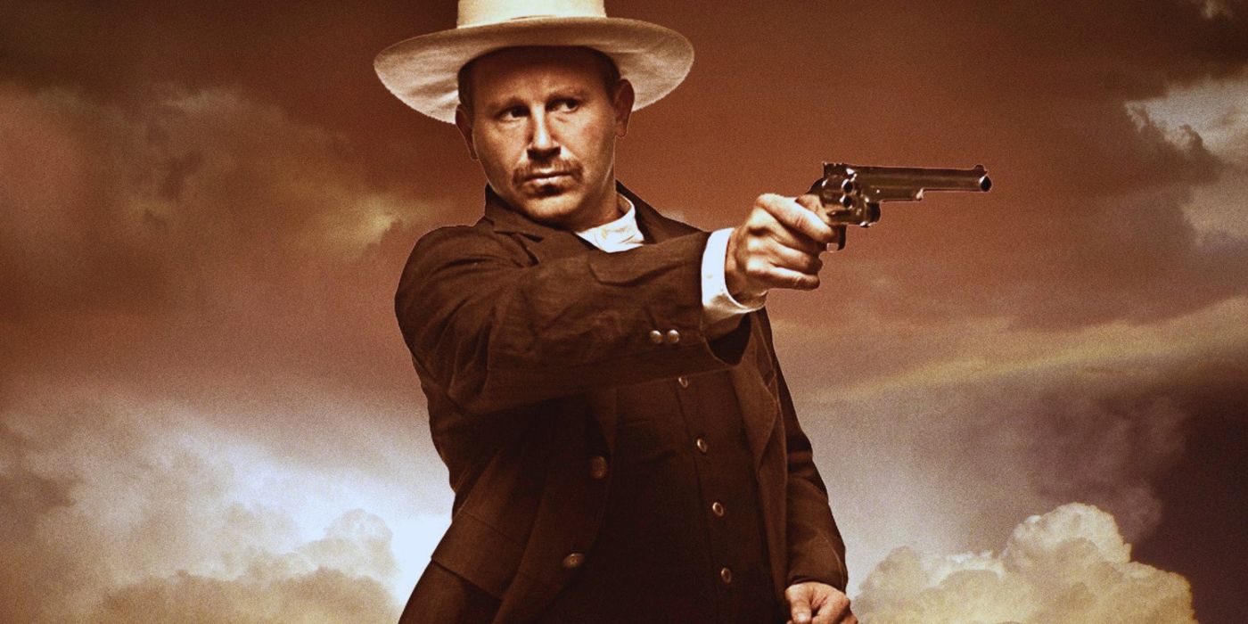 Matthew Ziff as John Wesley Hardin holding a gun and wearing a cowboy hat in Hardin (2015)