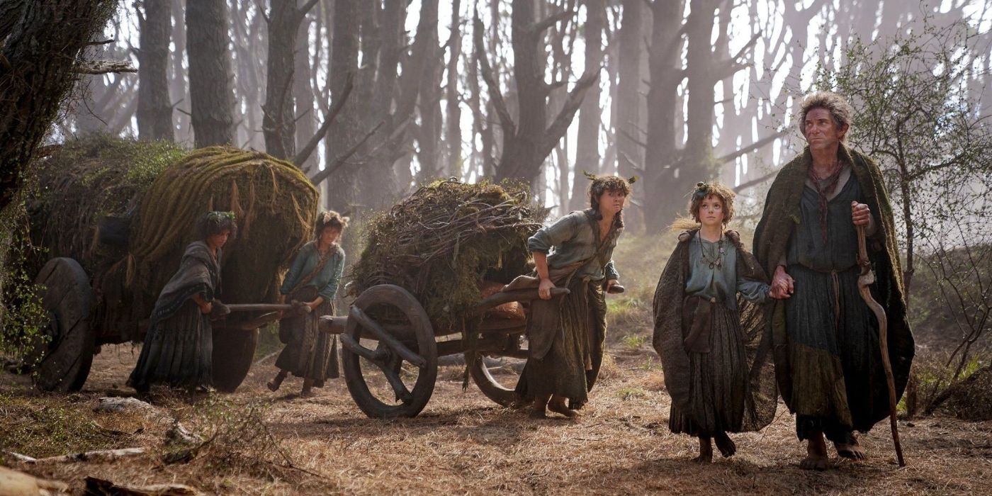 The Harfoots traveling through the woods in The Lord of the Rings: The Rings of Power