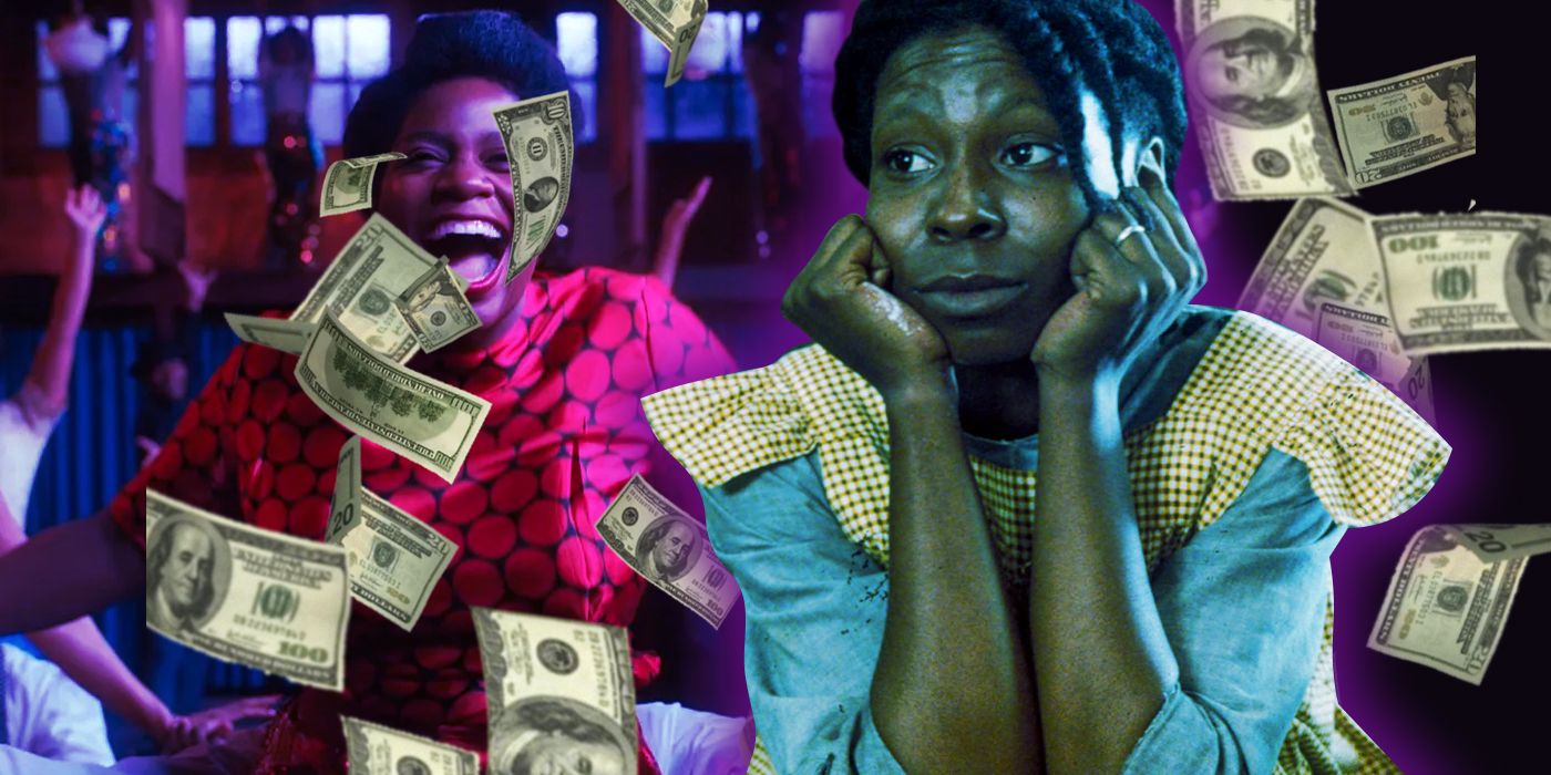 Whoopi Goldberg as Celie and Fantasia Barrino as Celie dancing in The Color Purple (1985) and (2023)