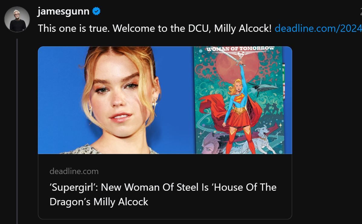 James Gunn Confirms Milly Alcock's Casting as Supergirl