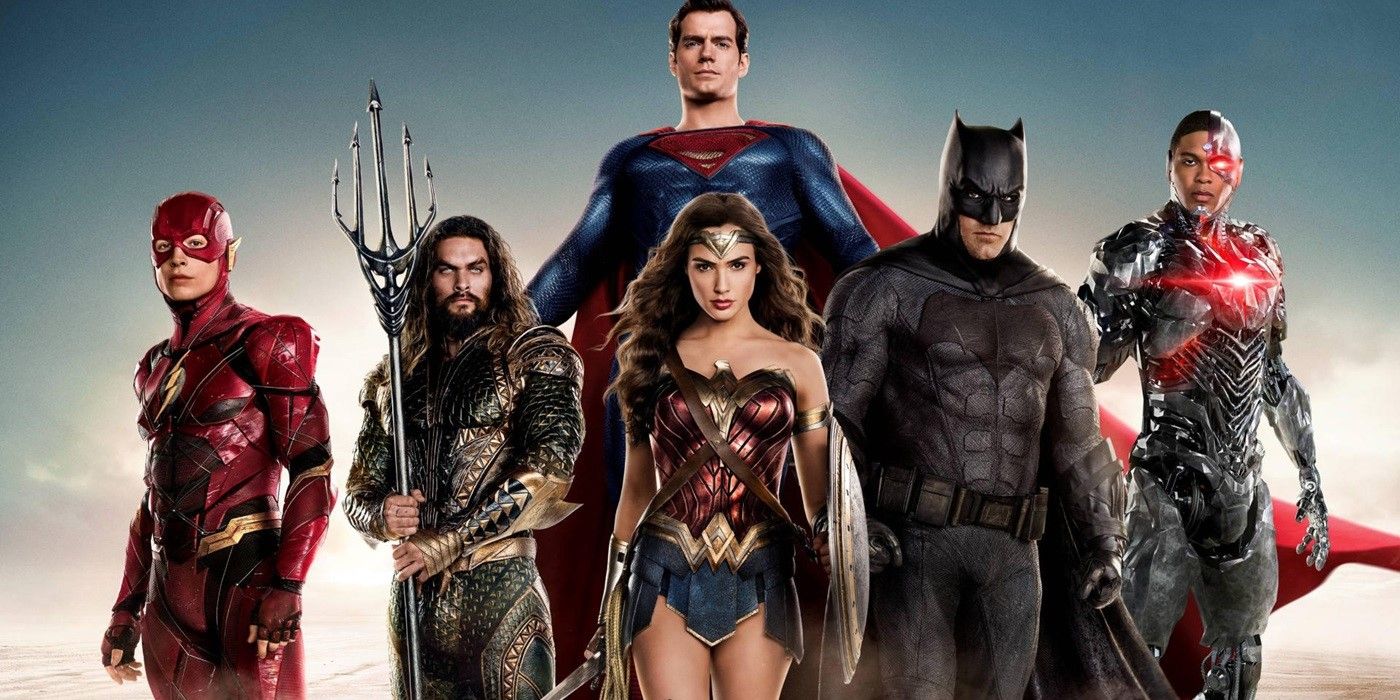 Justice League cast including DC characters Batman, Superman, Aquaman, Flash, and Wonder Woman