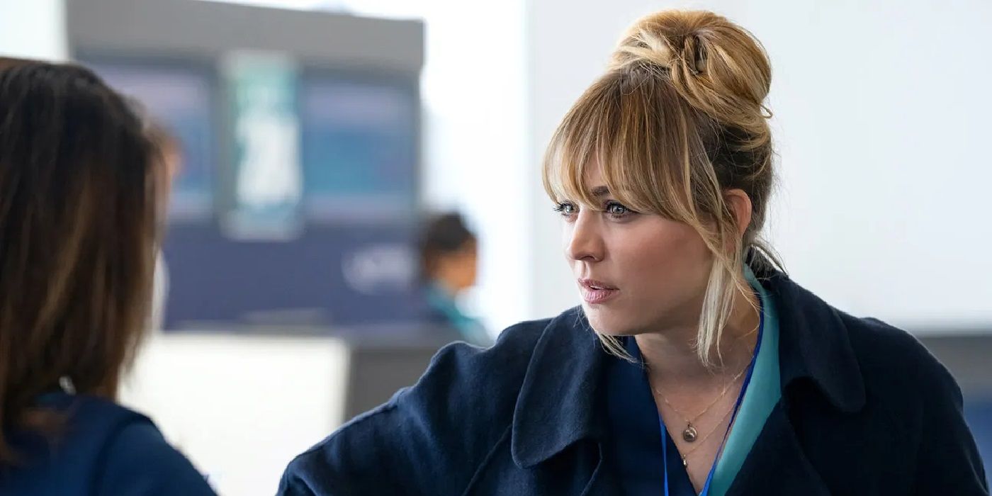 Kaley Cuoco looking confused in The Flight Attendant