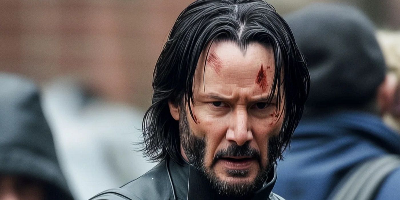Keanu Reeves as Wolverine with blood on his face in fan art