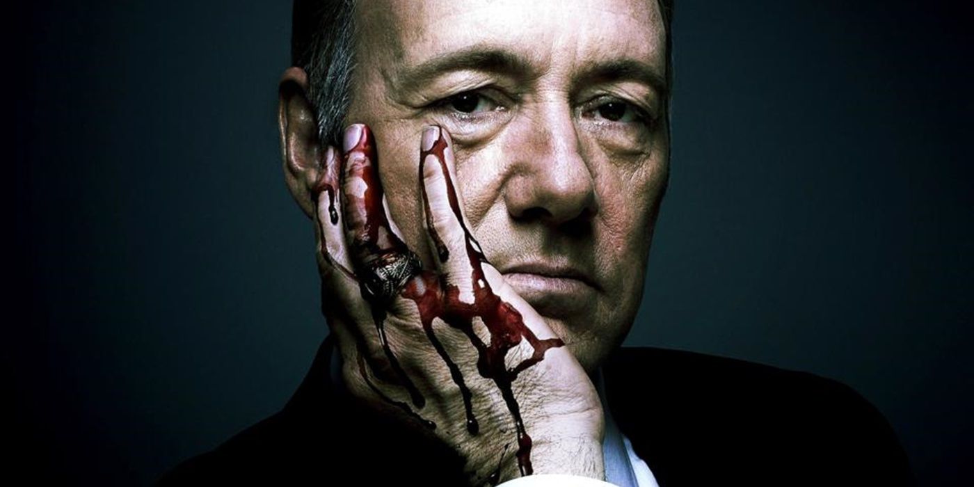 Kevin Spacey with blood on his hands in House of Cards.