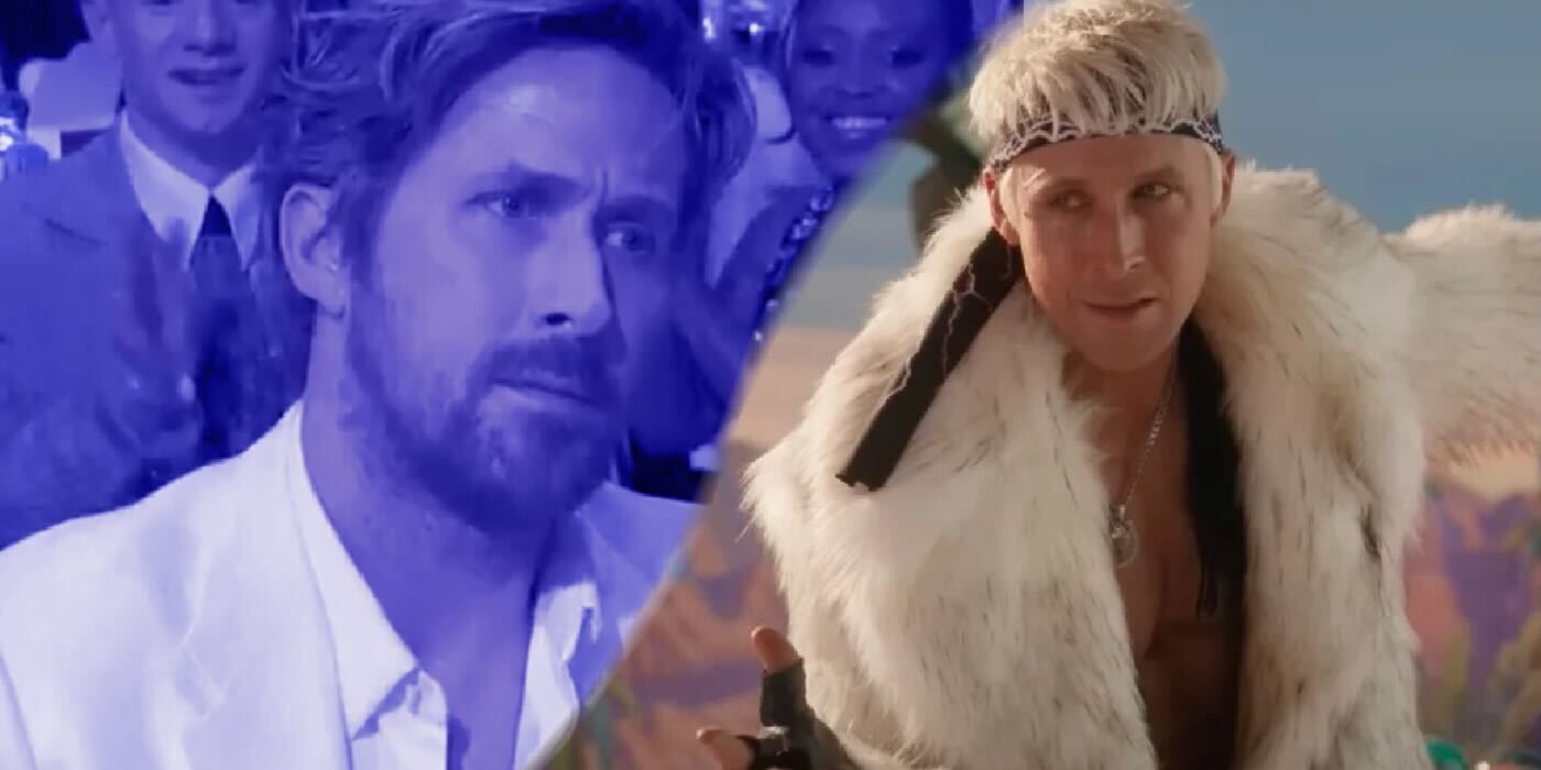 Ryan Gosling's face when winning a Critics Choice Award and as Ken in Barbie