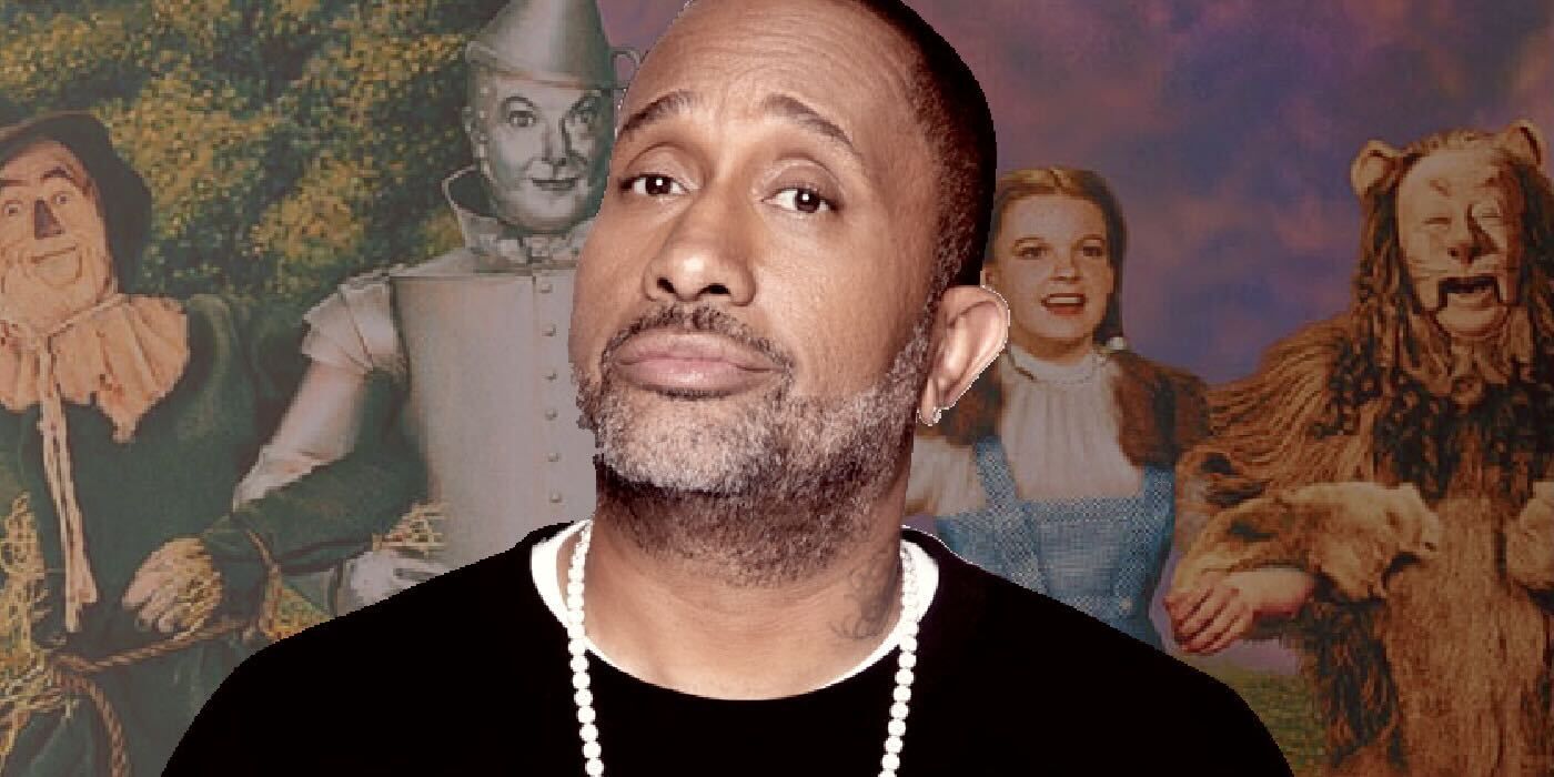 Kenya Barris with characters from the Wizard of OZ