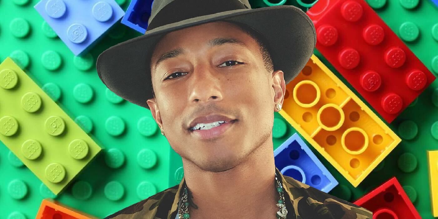 Pharell Williams with a background of colored lego pieces