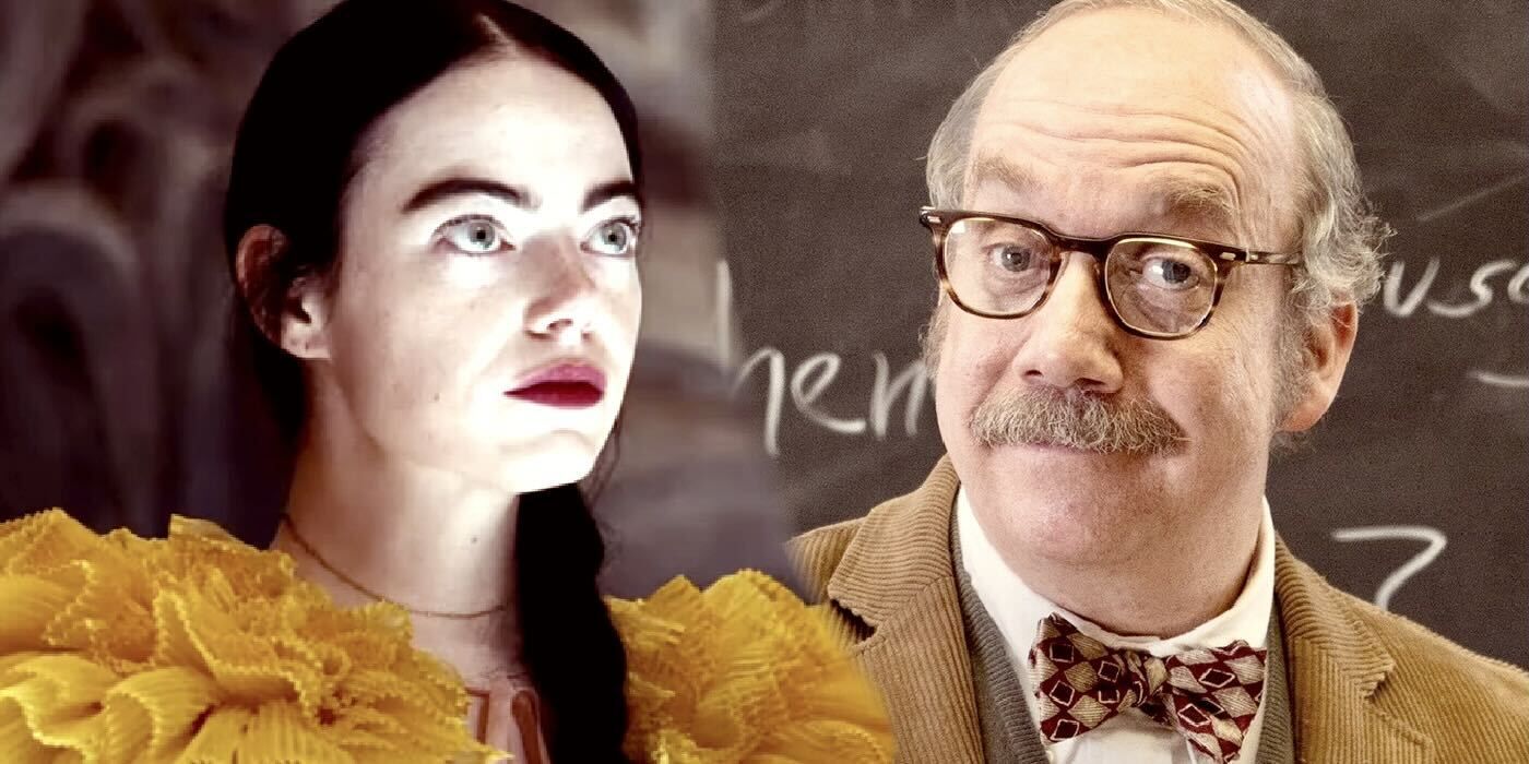 Emma Stone in Poor Things and Paul Giamatti in The Holdovers