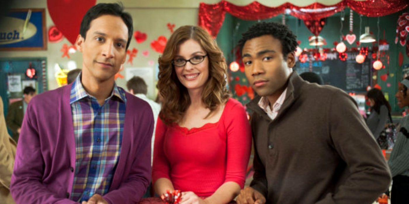 Maite Schwartz, Danny Pudi, and Donald Glover in Community Valentine's Day episode