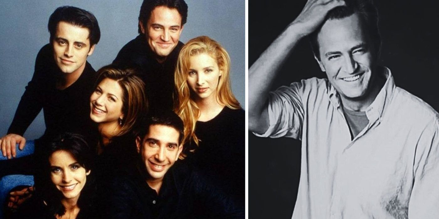 The Friends cast alongside the image used of Matthew Perry during the Emmys 'In Memoriam'