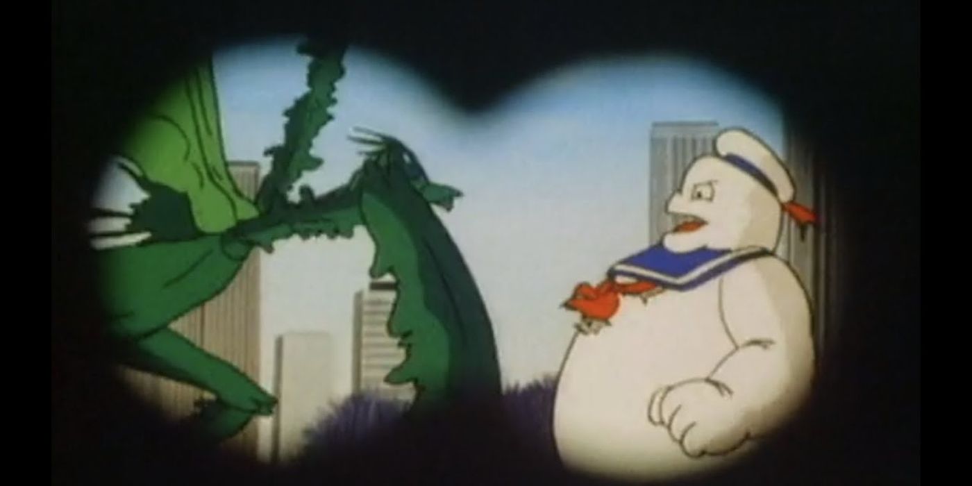 Murray the Mantis and the Marshmallow Man face off in The Real Ghostbusters