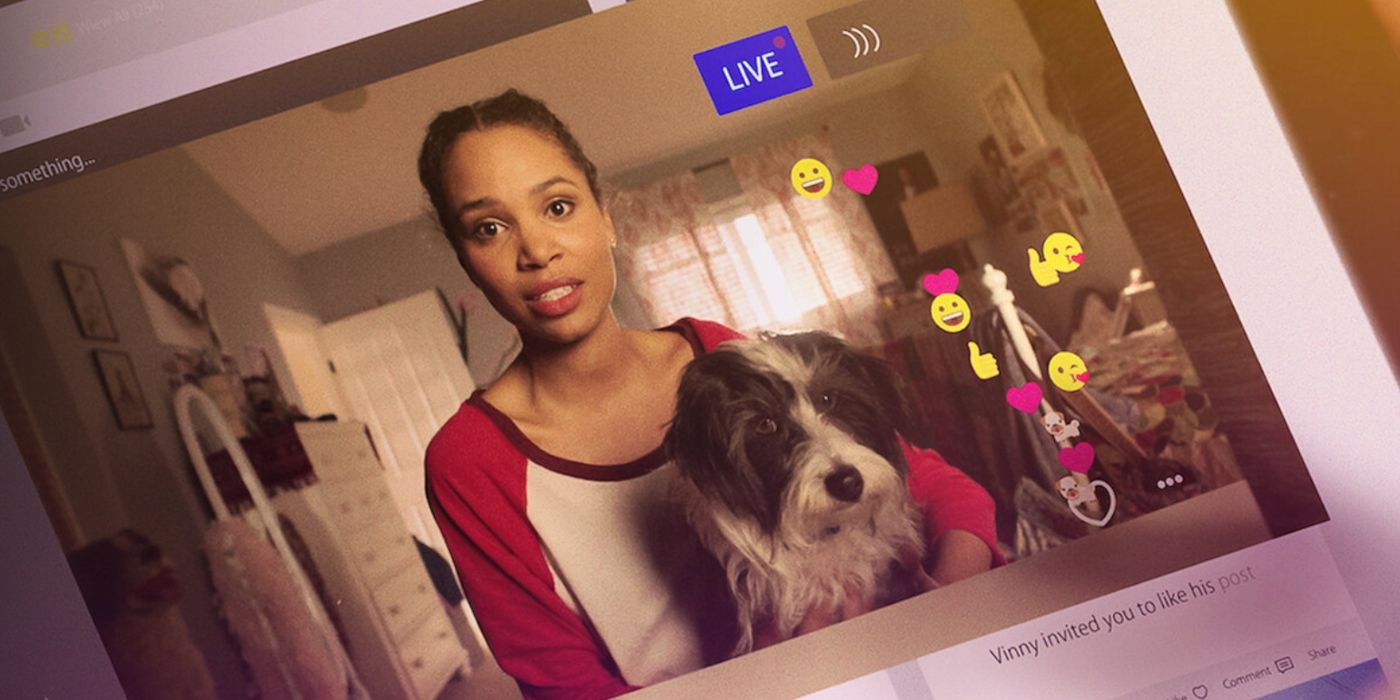 Nesta Cooper as Dani Barnes, doing a livestream with her dog, in Reality High