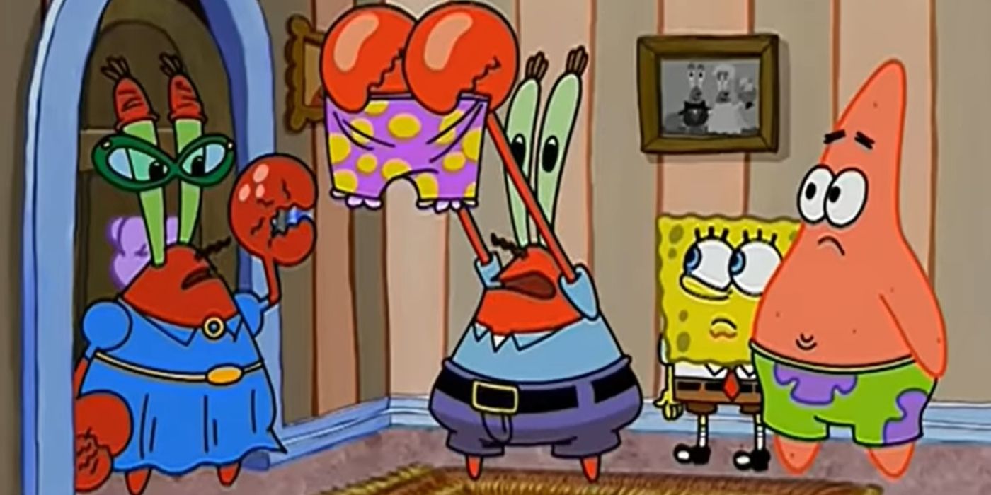 SpongeBob, Patrick, and Mr. Krabs during the Panty Raid in Spongebob (1)