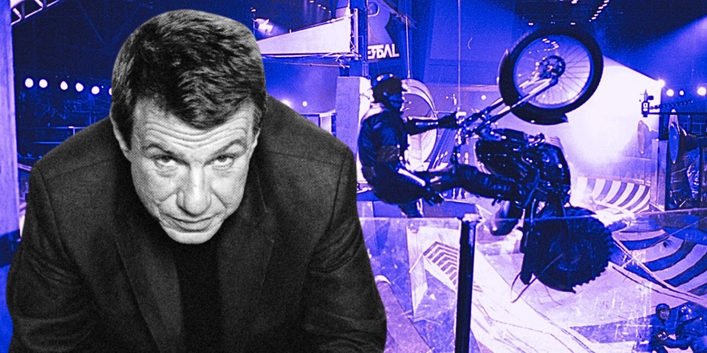 An image of John McTiernan overlayed on a still from the movie Rollerball