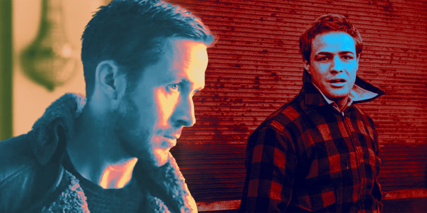 An edit of Ryan Gosling as K in Blade Runner 2049 and Marlon Brando as Terry Malloy in On the Waterfront