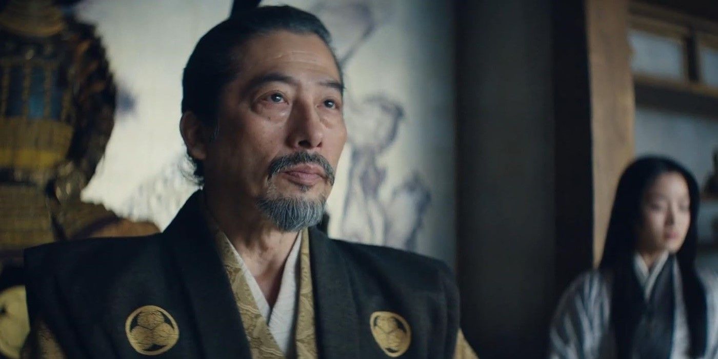 A samurai looking serious in a scene from Shogun.