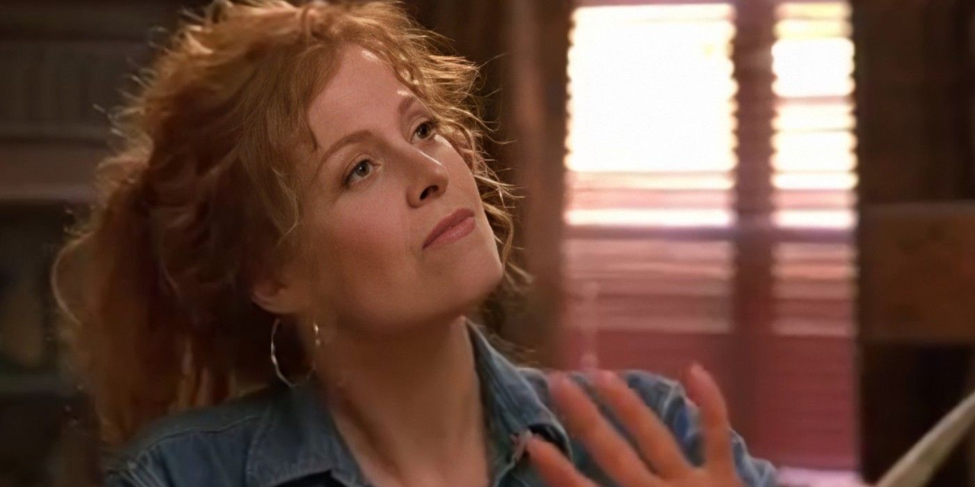 Sigourney Weaver as The Warden, with her hair tied back and wearing a denim shirt, in Holes
