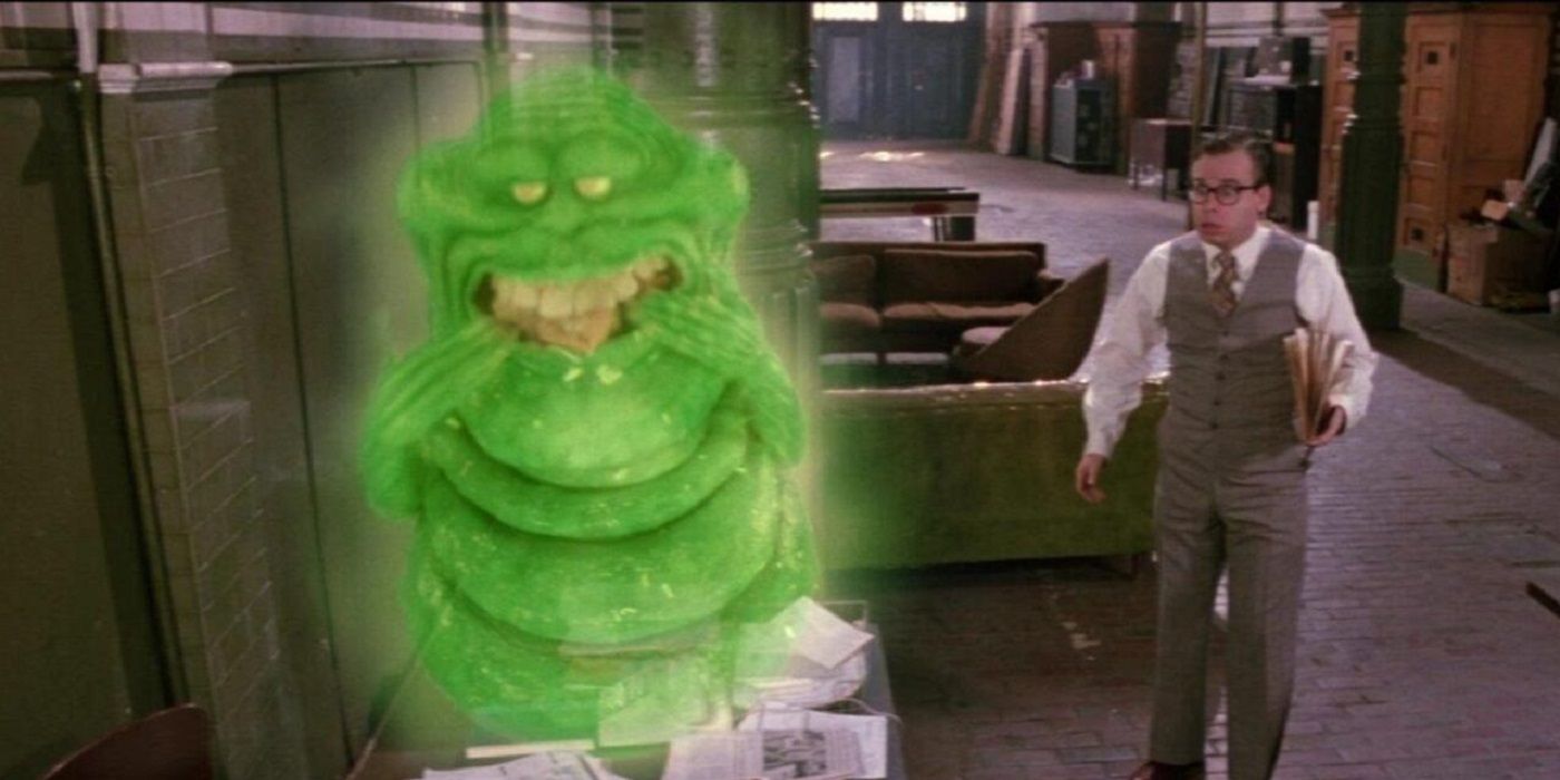 Slimer with Louis Tully in Ghostbusters II