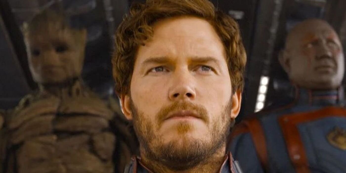 a close up of Chriss Pratt as Star-Lord in Guardians of the Galaxy