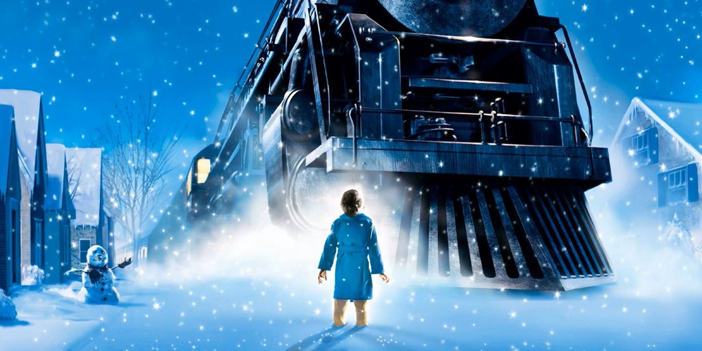 Boy looks up in awe at The Polar Express.
