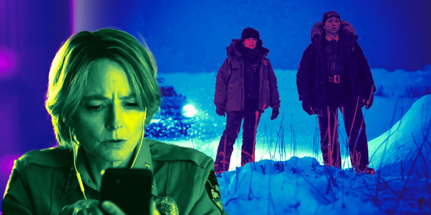 Jodie Foster as Liz Danvers and Kali Reis as Evangeline Navarro standing in the snow in True Detective: Night Country