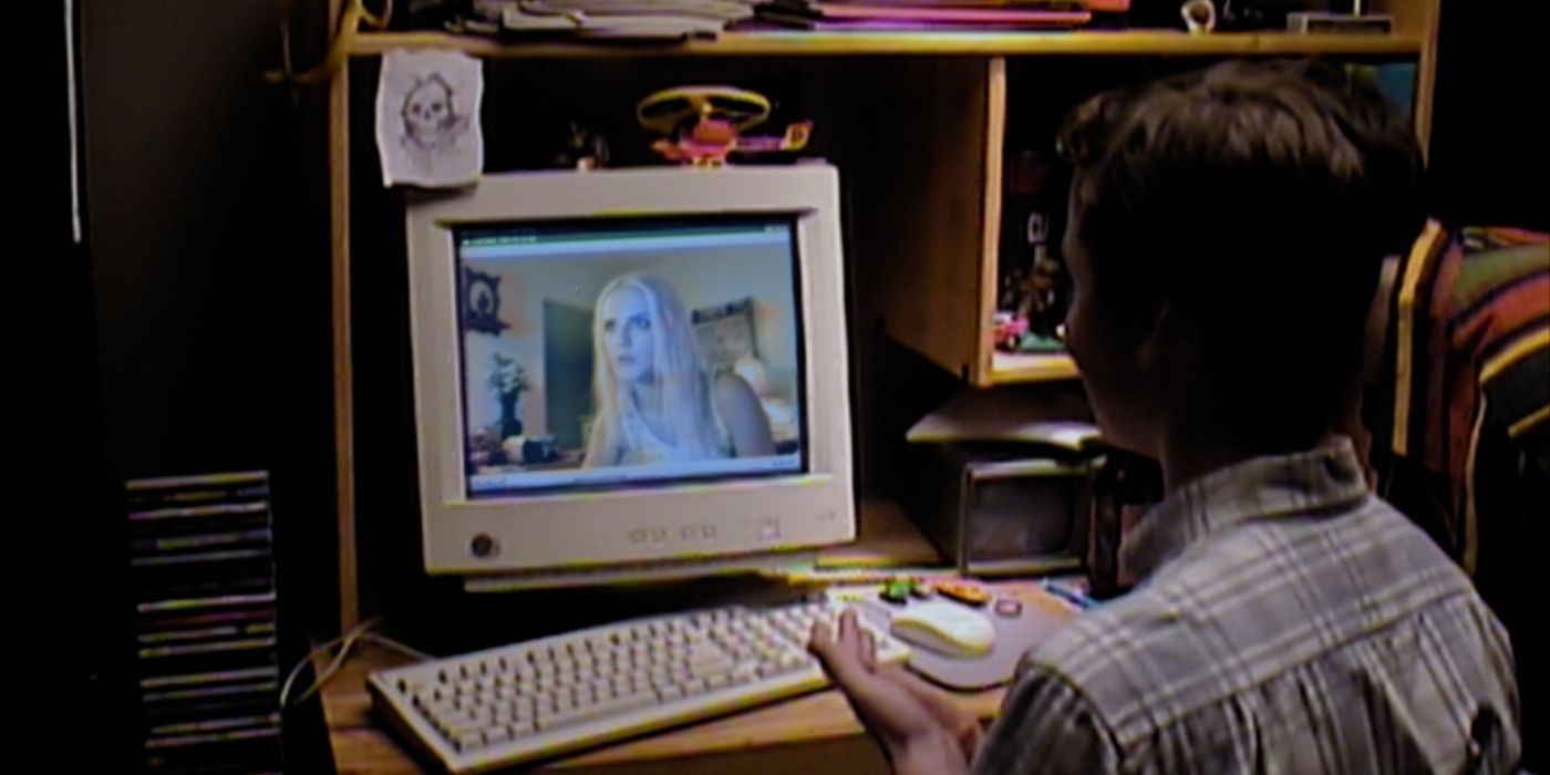 A vintage image of a young man on computer