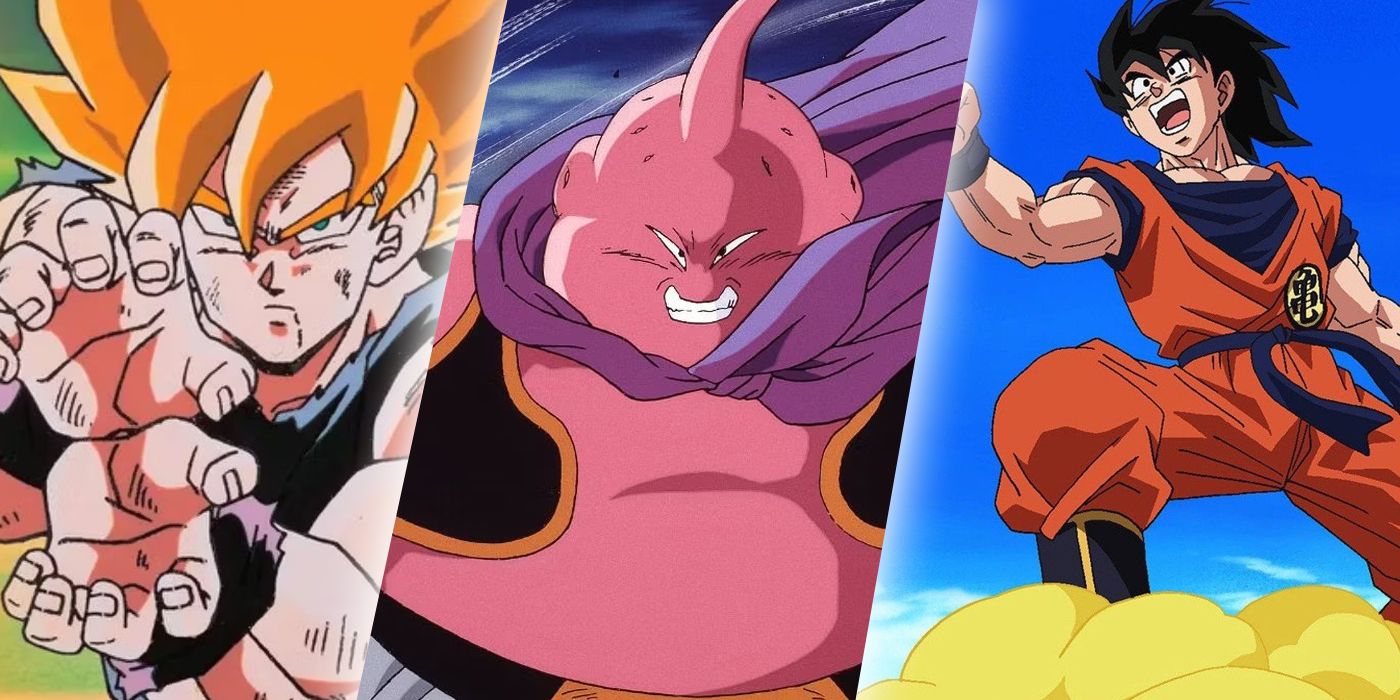 An edited image of Goku and Majin Buu from Dragon Ball Z and Dragon Ball Z Kai