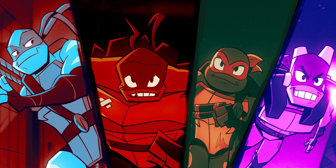 A collage of the Ninja Turtles in The Rise of The Teenage Mutant Turtles