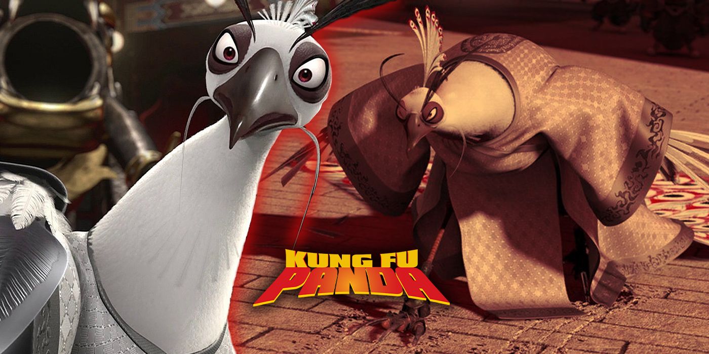 Lord Shen the Indian Peafowl bird wearing an elegant robe, voiced by Gary Oldman in Kung Fu Panda 2