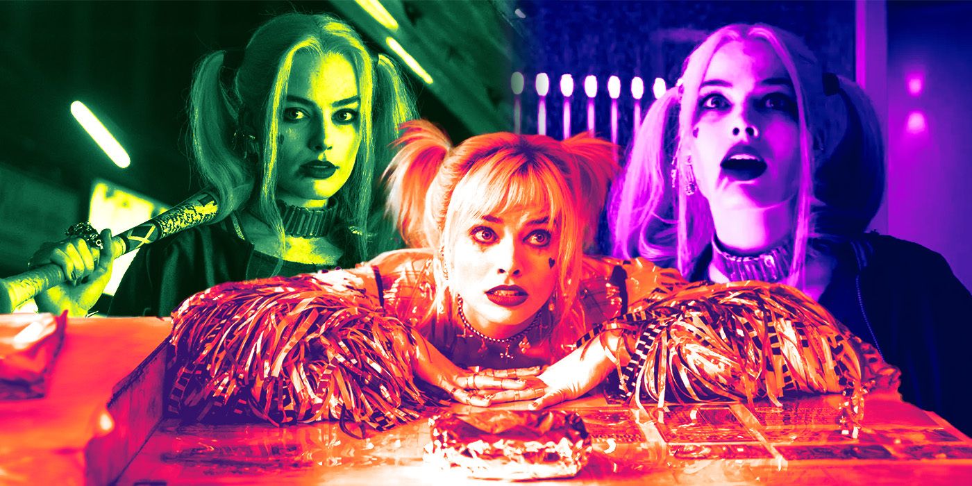 A collage of images of Margot Robbie as Harley Quinn