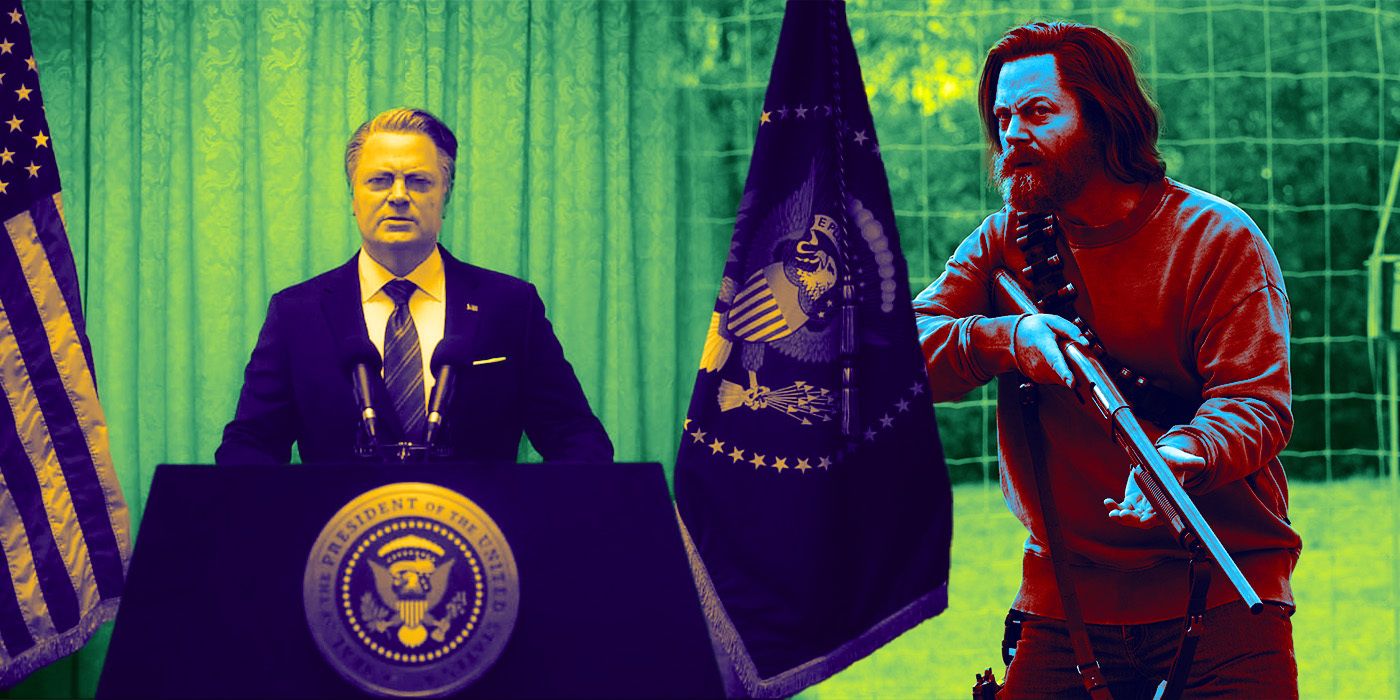 A custom image featuring Nick Offerman in The Last of Us and Civil War