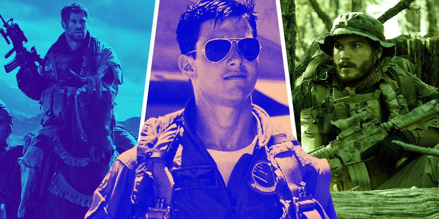 An edited image of 12 Strong, Top Gun (1986), and Act of Valor